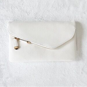 White Envelope Clutch with Gold Chain Strap